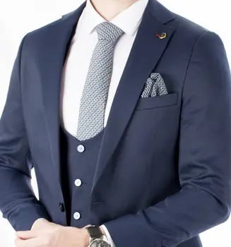 

DeepSEA Light Navy Blue Fabric Self Print Single Breasted Italian Fit Men Suit 1810708