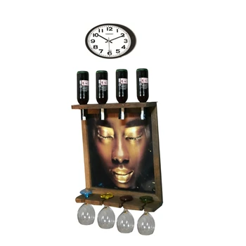 

Wall Clock Wall Art Picture Wooden Wine Rack Bottle Organizer Holders Beer Whiskey Bottle Bar Home Party Kitchen Salon Accessory