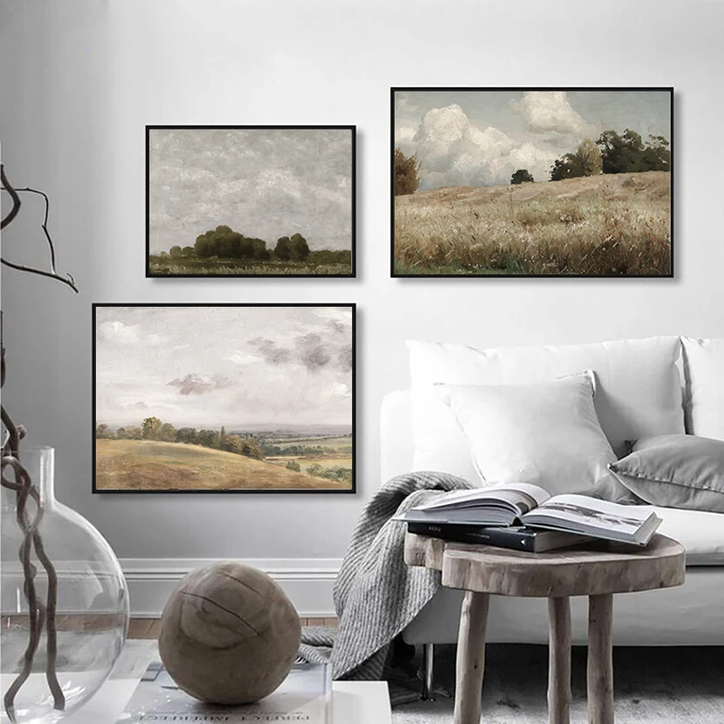 Summer Landscape Oil Painting Posters and Prints Vintage Countryside View Canvas Painting Wall Art Pictures Living Room Decor