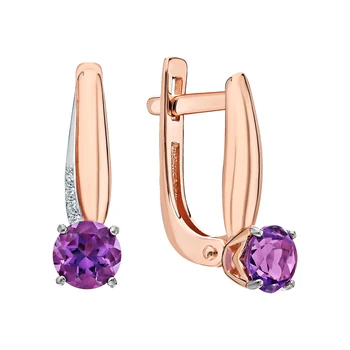 

Gold earrings with amethyst and diamonds sunlight sample 585