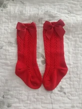 Calcetines con lazo para niñas recién nacidas, medias antideslizantes de algodón de felpa, hasta la rodilla