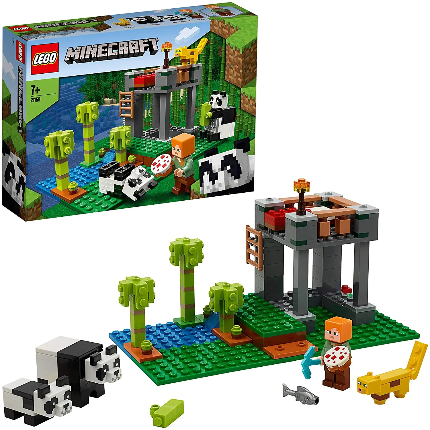 LEGO®Minecraft™Panda Slot (204 piece) panda Alex The Ocelot fish diamond digging accessory block leisure gift hobby minecraft lego