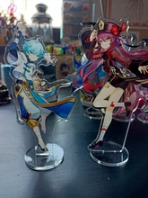 Genshin-figura de Anime de impacto Diluc Venti Klee Keqing Qiqi, soporte acrílico, modelo de placa, decoración de escritorio, señal de pie, llavero de ventilador, regalos