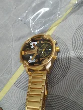 XFCS-reloj grande de acero dorado para hombre, de cuarzo, informal, con doble horario, Militar