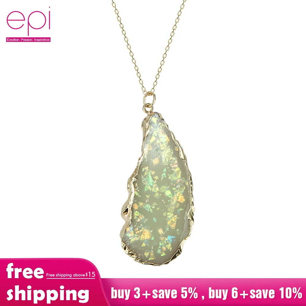 EPI Luxury Personalized Green Sweater Chain Necklaces &amp Pendants Collier Femme Big Stone Long for Women Bijoux | Украшения и