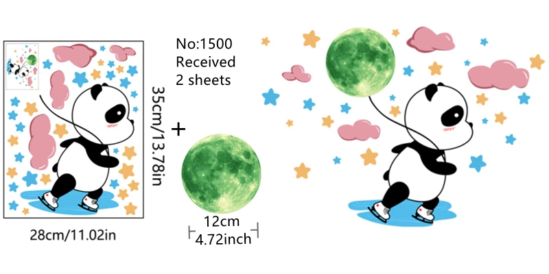 Baby Elephant Moon Luminous Wall Sticker For Children's Kids Bedroom Decorative Glow In The Dark Cartoon Panda Decals Home Decor