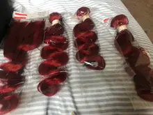 Pinshair rojo onda del cuerpo mechones con cierre rojo 99J Borgoña mechones peruano del pelo humano 3 mechones con cierre cabello Remy 10-26