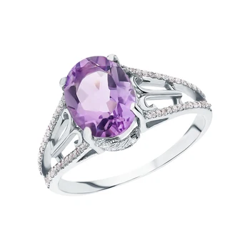 

Silver ring with quartz synthetic and cubic zirconium sunlight sample 925