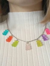 Collar de oso de dibujos animados de color caramelo, colorido Oso de resina hecho a mano, joyería para fiesta