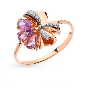 

Gold ring with amethyst and cubic zirconia sunlight sample 585