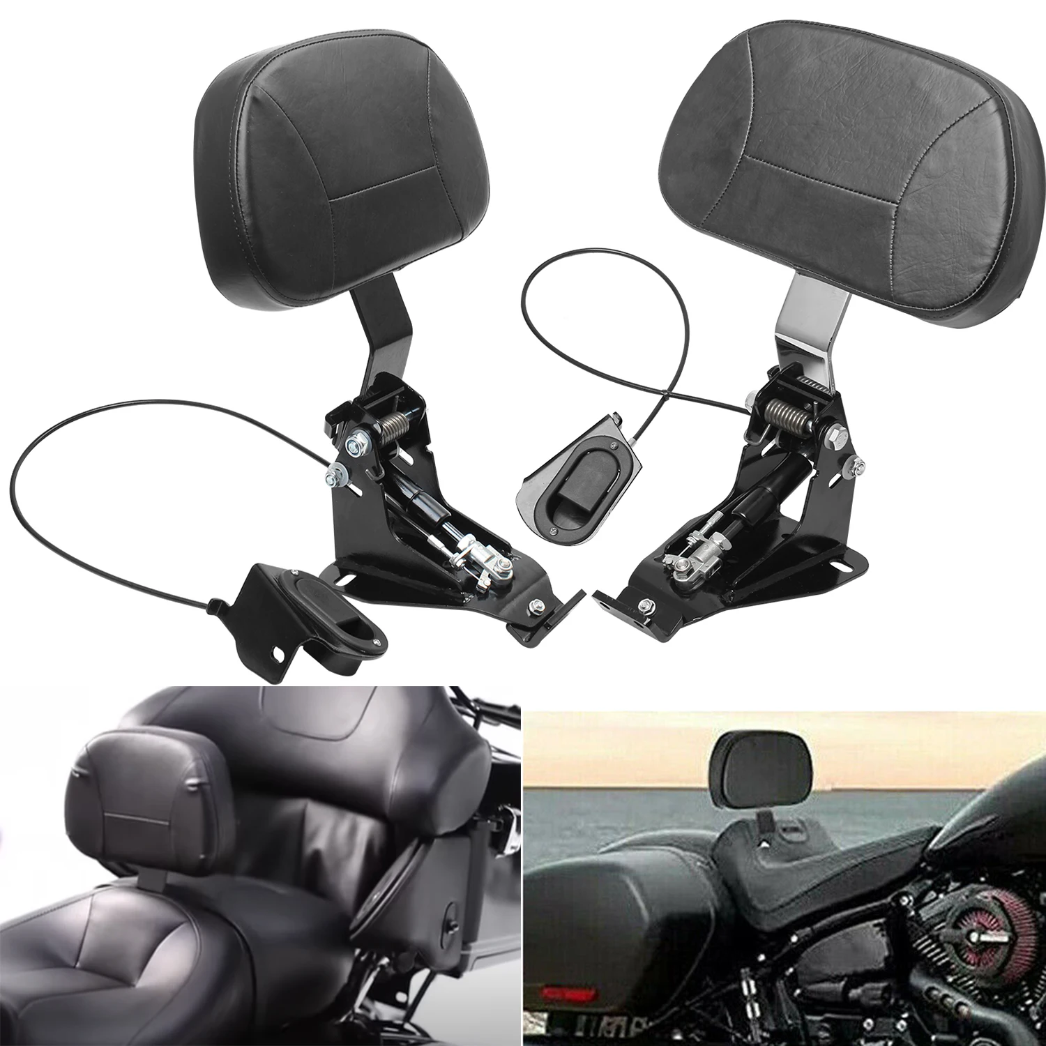 Motorcycle Adjustable Rider Driver Backrest Pad W/Mounting Kit For