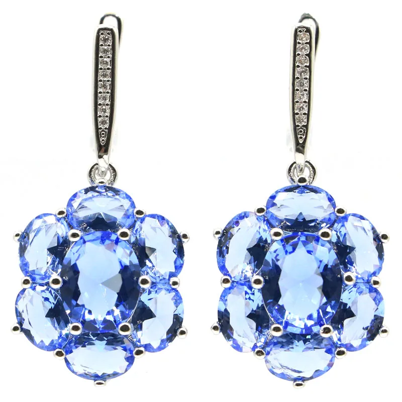 

38x17mm Romantic Created Rich Blue Violet Tanzanite Natural Cz Gift For Woman's Silver Earrings
