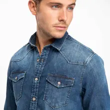 DeFacto осень модная мужская с отложным воротником с длинными рукавами джинсовые рубашки мужские Повседневное простые однотонные детских каракуль мужской Джинсовые рубашки-J3161AZ18WN