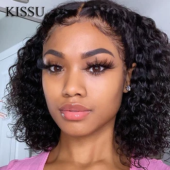 

KISSU Kinky Curly Lace Front Wigs 13x4 Lace Frontal Human Hair Wigs Malaysian Curly Wig Short Bob Human Hair Wigs Curly Bob Wig