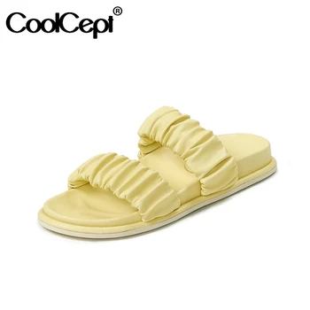 

CoolCept Women Sandals Genuine Leather Summer Shoes Slip On Thick Bottom Shoes Flat Heel Casual Shoes Female Shoes Size 35-42
