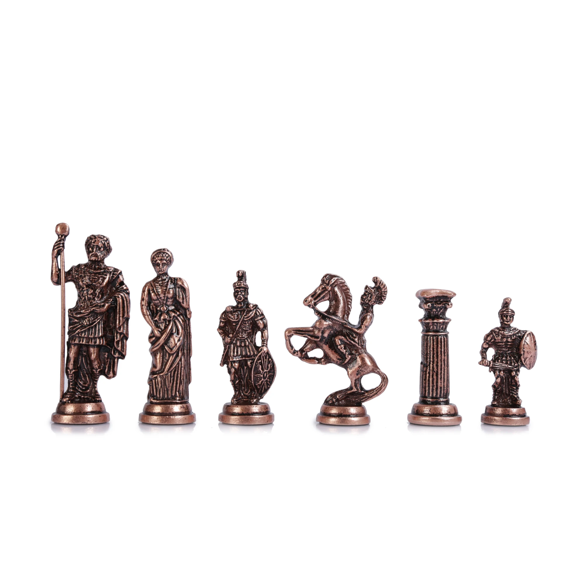 

(Only Chess Pieces) Historical Antique Copper Rome Figures Handmade Metal Chess Pieces Big Size 11 cm (Board is Not Included)