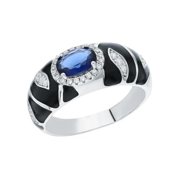 

Silver ring with enamel, sitals and cubic zirconium sunlight sample 925 test
