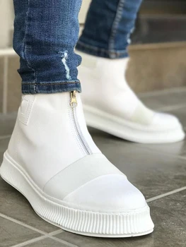 

BA0046 White Casual Male Sports Half Ankle Boot , High Quality 100% Vegan Leather Men Boots. Shoe Boot, Sneaker Boot, Chaussure Boot, Uomo Boot, Young Man Boots, Chaussures De Jeunes Hommes, Leather Boots