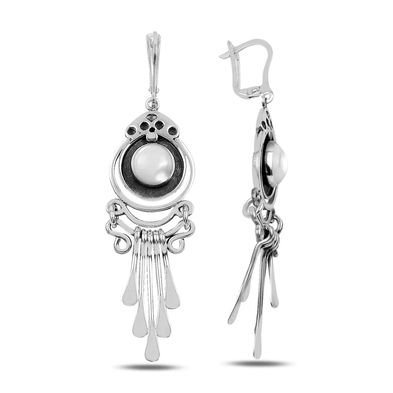 

Silver 925 Sterling Pearl Cubic Zirconia Dangle Hand Handwork Earrings