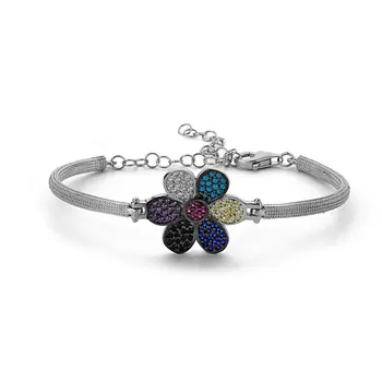 

Angemiel 925 Silver Zircon Stone Daisy Bracelet-Rhodium Plated