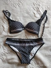 Conjunto de Bikini con realce para mujer, traje de baño negro con estampado de lunares, acolchado, con realce, 2021
