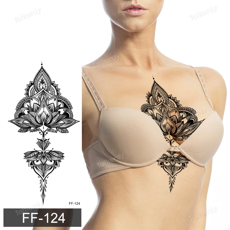 Tatuaje de falso, mandala, flores de loto, Joyería Árabe, indio, egipcio, manga de tatuaje, mano, dedo, pecho, negro, impermeable _ - Mobile