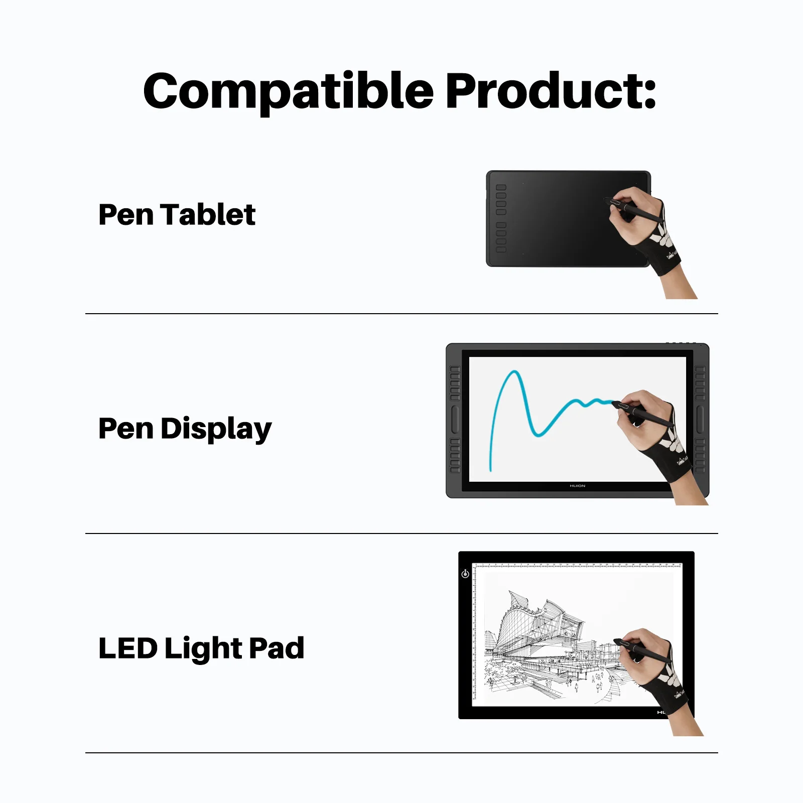 HUION Two-Finger Anti-Fouling Artist Glove for Drawing Tablets and Light Boxes