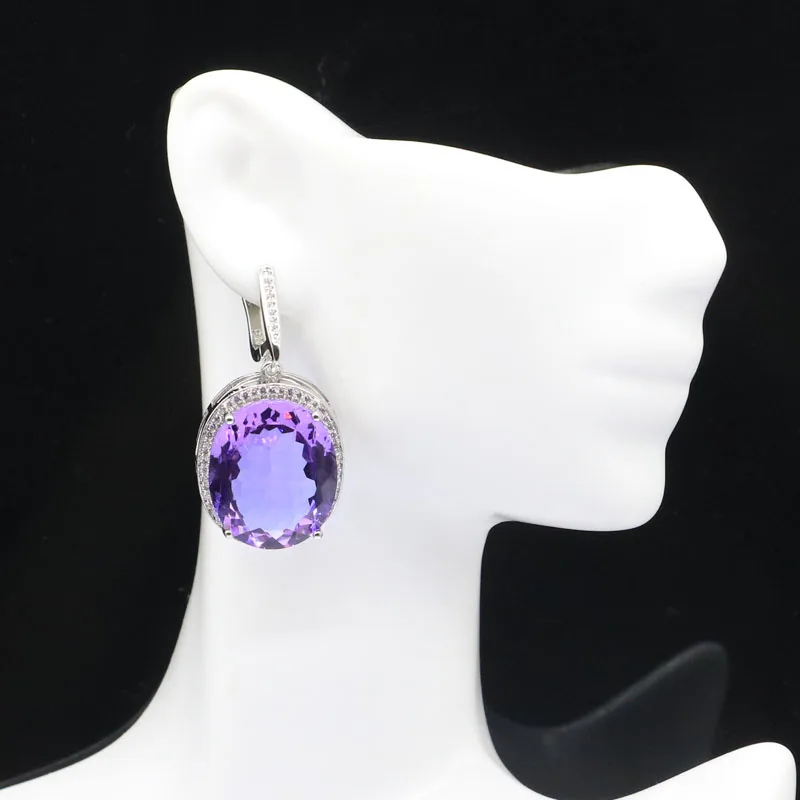 Jewelry Set Big Oval Color Changing Alexandrite Topaz CZ Silver Pendant Earrings Ring 34x21mm 22x18mm