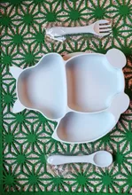 7 unids/set bebé placa tazón cuchara babero conjunto de grado de alimentos utensilios de cocina de silicona succión niños vajilla de silicona compartimento platos