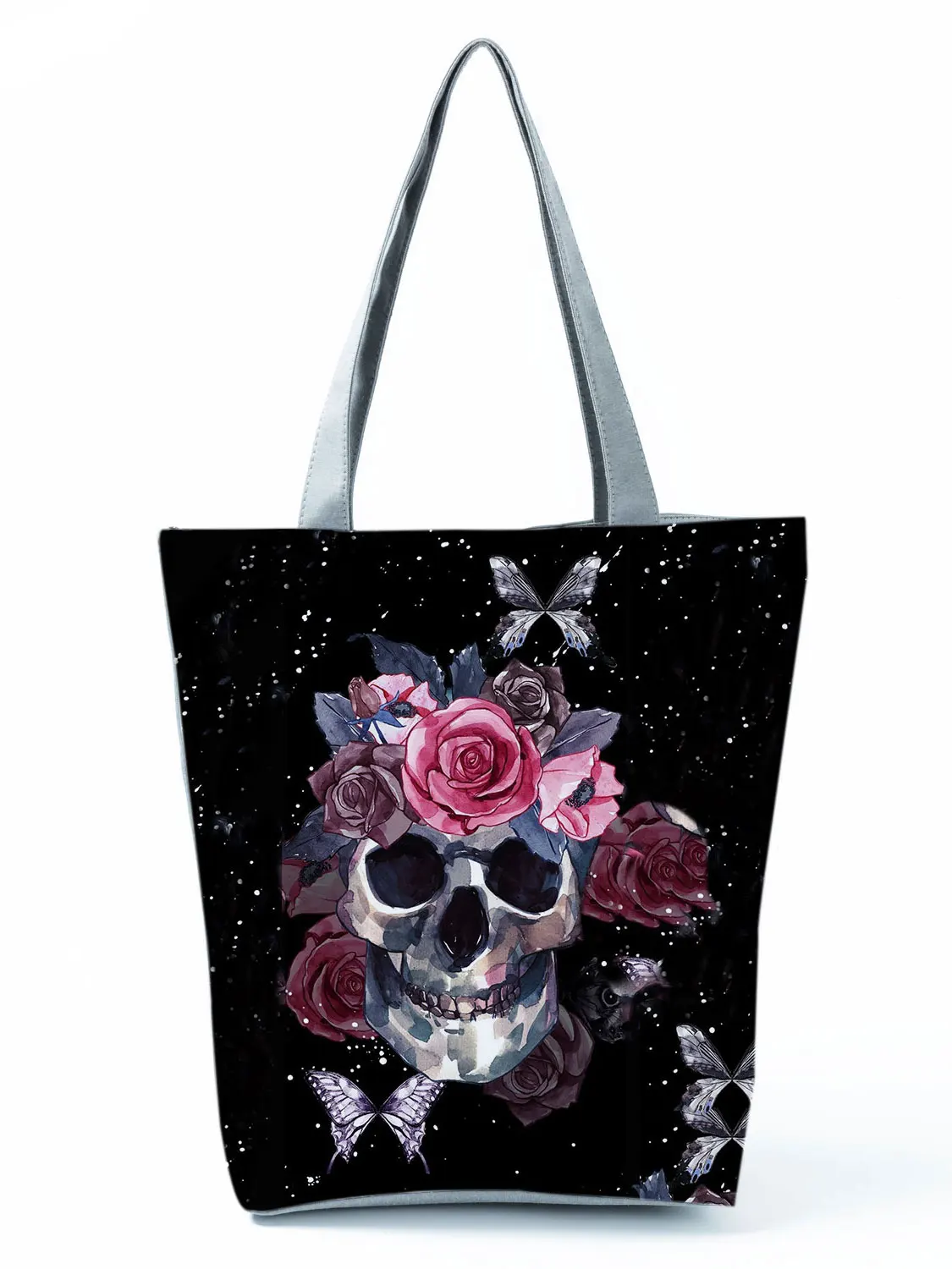 Skull Rose Print Handbag Cool Fashion Shoulder Bag Ladies New Halloween Tote Female Eco Friendly Shopping Bag Portable Women Bag 