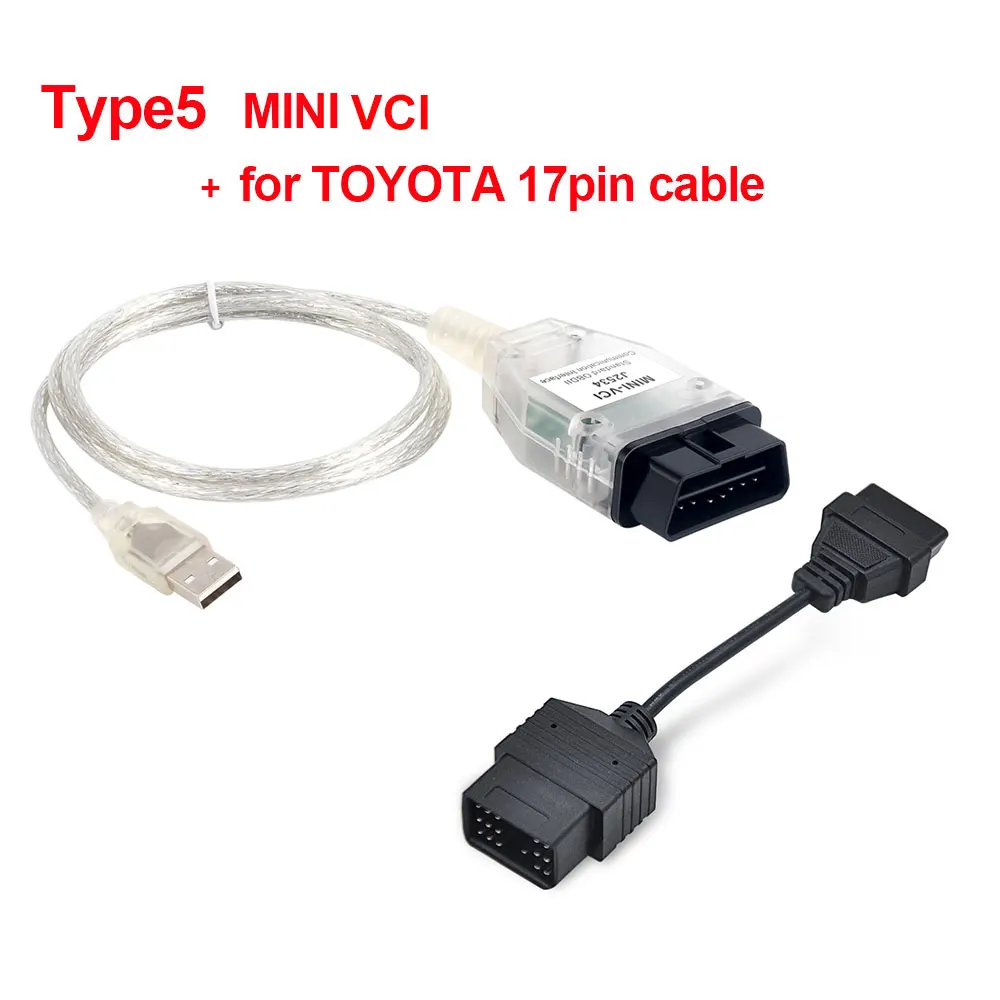 Мини VCI последний V13.00.022 интерфейс для TOYOTA TIS Techstream мини vci J2534 с FTDI FT232RL чип OBD2 Диагностический кабель - Цвет: mini VCI with 17pin