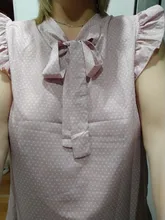 Blusa de manga corta con lazo y lunares para verano, camisa Vintage con volantes para mujer, blusas con lazo, tapas atractivas para mujer