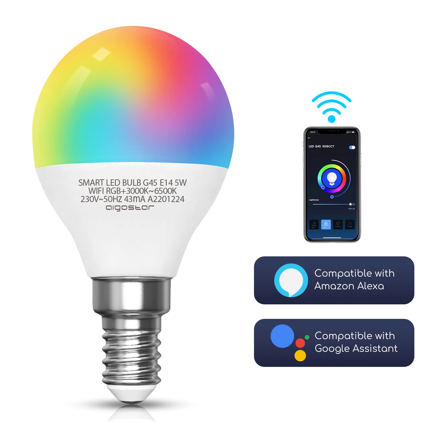 Ampoule LED intelligente G45 E14 5W WIFI RGB + CCT(3000K-6500K