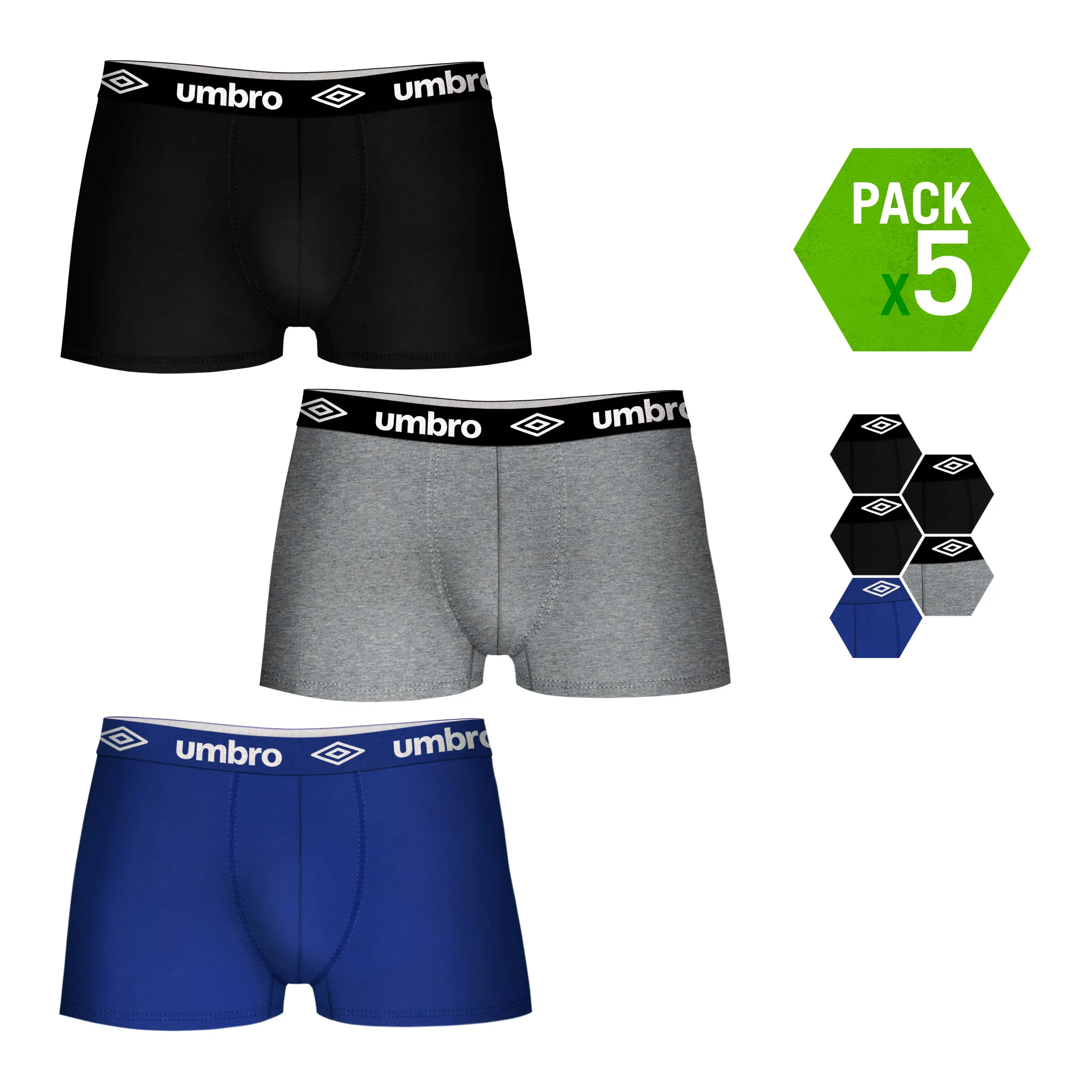 Трусы-боксеры UMBRO 5 шт. в упаковке цвет черный синий и серый для мужчин | Мужская