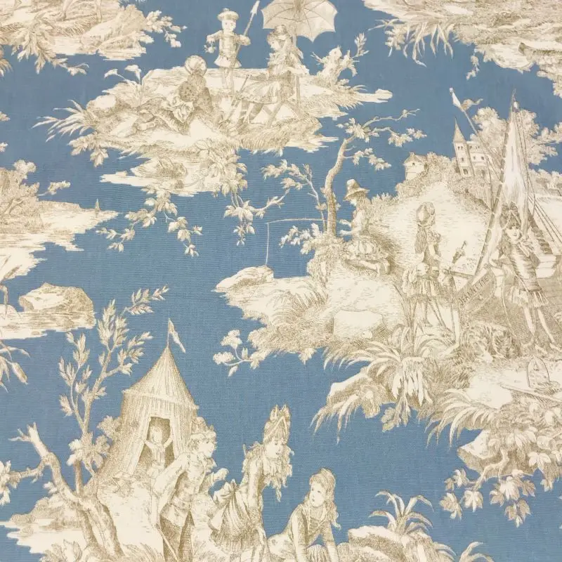 Toile De Jouy Sailcloth 100 Cotton Fabric Color Blue Beige Aliexpress