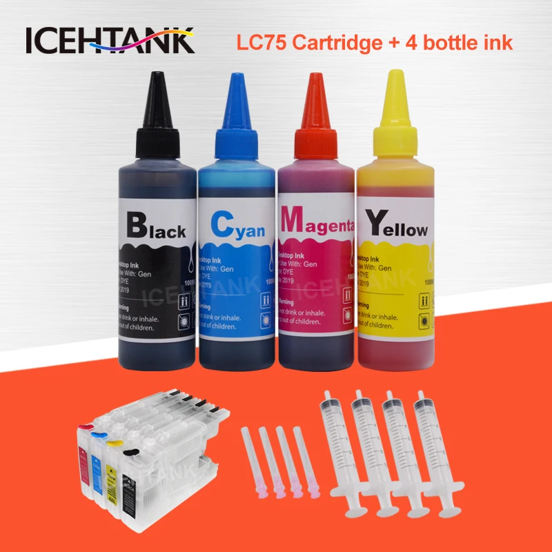 ICEHTANK LC-75 принтера чернильный картридж+ 400 мл чернила для Brother LC12 LC40 LC71 LC73 LC75 LC400 LC1220 LC1240 фосфат, монокальция фосфат, J525N J540N J740N