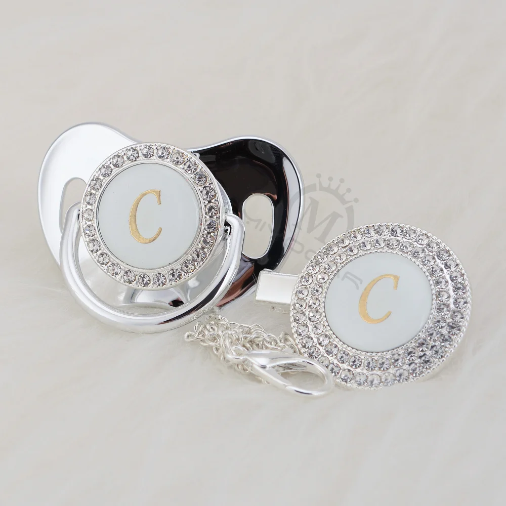 MIYOCAR шикарное имя инициалы буквенные C креативный bling соска и пустышка Клип Набор BPA бесплатно пустышка bling baby shower подарок LC-1