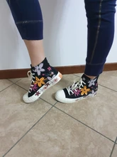 Canvas Shoes High-Sneakers Beige Retro-Style Black Korean-Version Summer Flower-Printing
