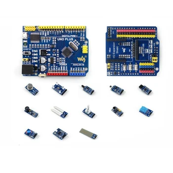 

AVR Board UNO PLUS Onboard MCU ATMEGA328P-AU Compatible with UNO R3 Board Kit + IO Expansion Shield +Sensor Modules