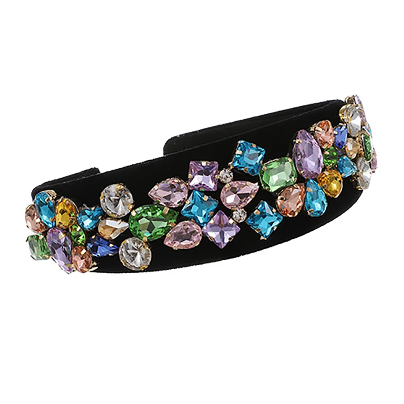 

ZHINI Luxury New Baroque Colorful Shiny Crystal Hair Accessories for Women Enthic Simple Wide Bezel Headband Statement Jewelry