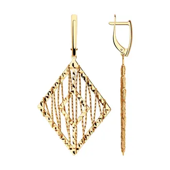 

Sokolov gold drop earrings with diamond face, fashion jewelry, 585, women's male, long earrings
