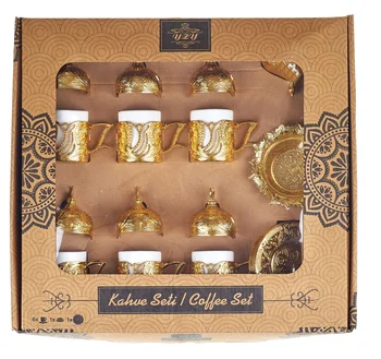 

Turkish Coffee Set with Serving Tray for 6 Pearson Vintage Antique Style Coffee Serving Set Home Decor Handmade Gift Silver Gold