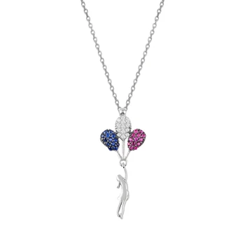 

Silver 925 Sterling Balloon Holding Female Child Zircon Cubic Zirconia Necklace