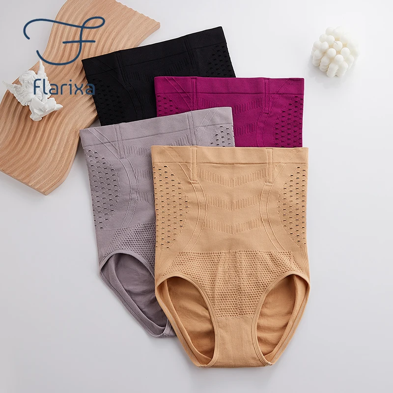 Flarixa-하이 웨이스트 플랫 뱃살 팬티 여성용, 섹시한, 속이 빈, 통기성, 편안한, 코튼, 팬티 셰이퍼