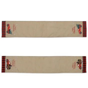 

1Pc Christmas Linen Cartoon Car Table Runner Party Dinner Tablecloth Home Xmas Supplies