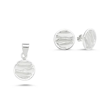 

Silver 925 Sterling Sterling Round Wrinkled Set