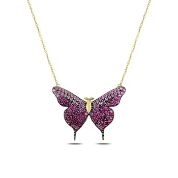 

Angemiel 925 Silver Pink Grayscale Nano Stone Butterfly Necklace-Gold Plated