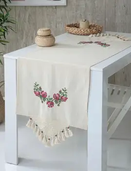

Red Cross Stitch Embroidered Authentic Handmade Runner Wedding Party Birthday Gift