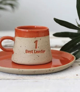 

Handmade 50ml ceramic coffee cup and saucer creative high quality leading entrepreneur pioneer gift teacup and saucer art 2020
