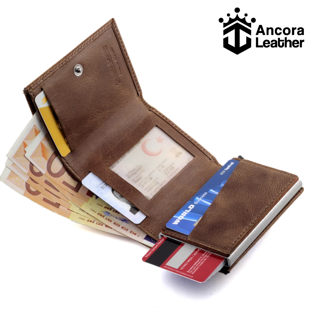 Smart Wallet Business Card Holder Real Cow Leather Handmade Smart Automatic Card Holder Men Gift